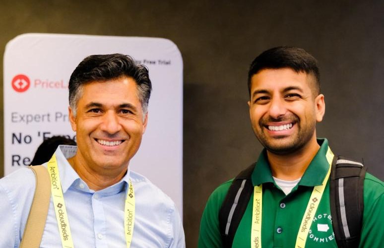 Sandeep Bhat with Pritesh Patel, Owner of Hotel Pommier, at Ambition AI